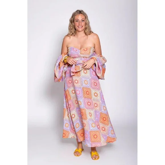 NWT Sundress linen patchwork bandana print Emilia long midi maxi dress - Picture 4 of 12